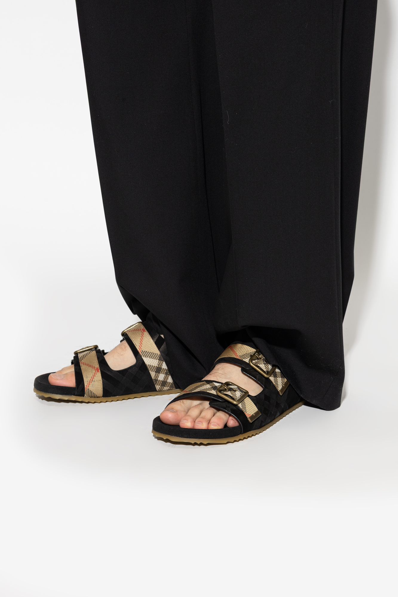 BURBERRY ブラックレザーサンダル Burberry Slides with logo | Men's | Vitkac